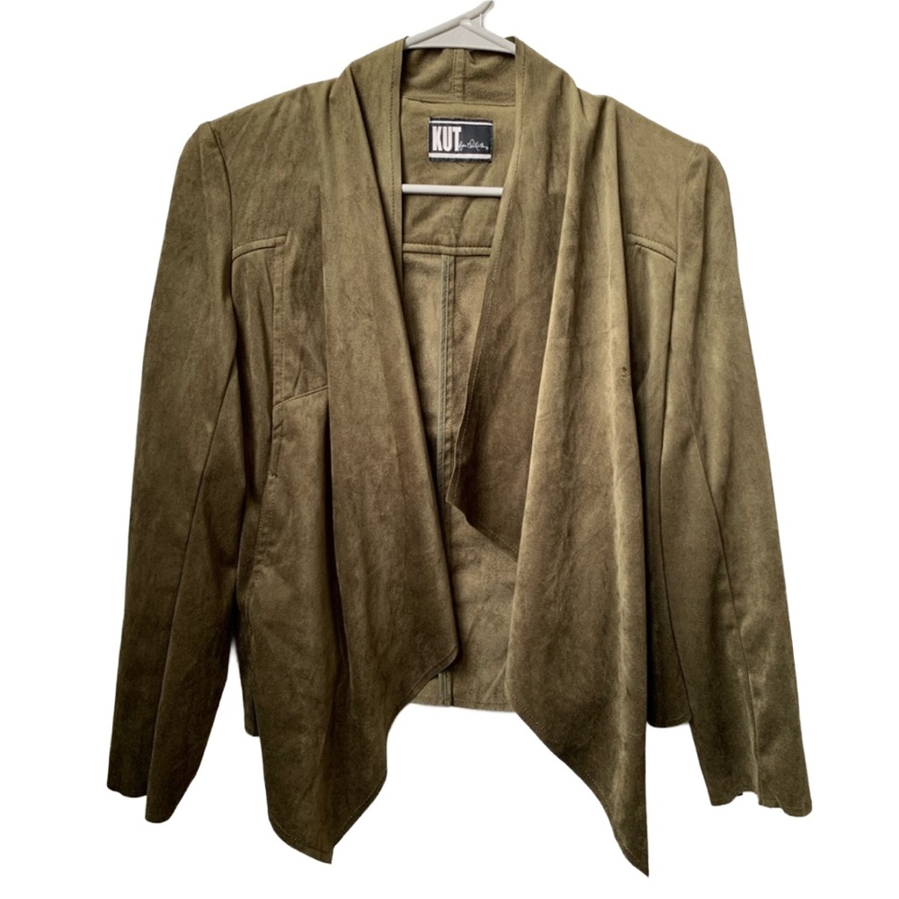 KUT FROM THE KLOTH Women’s Olive Green Faux Suede Long Sleeve Cardigan Jacket